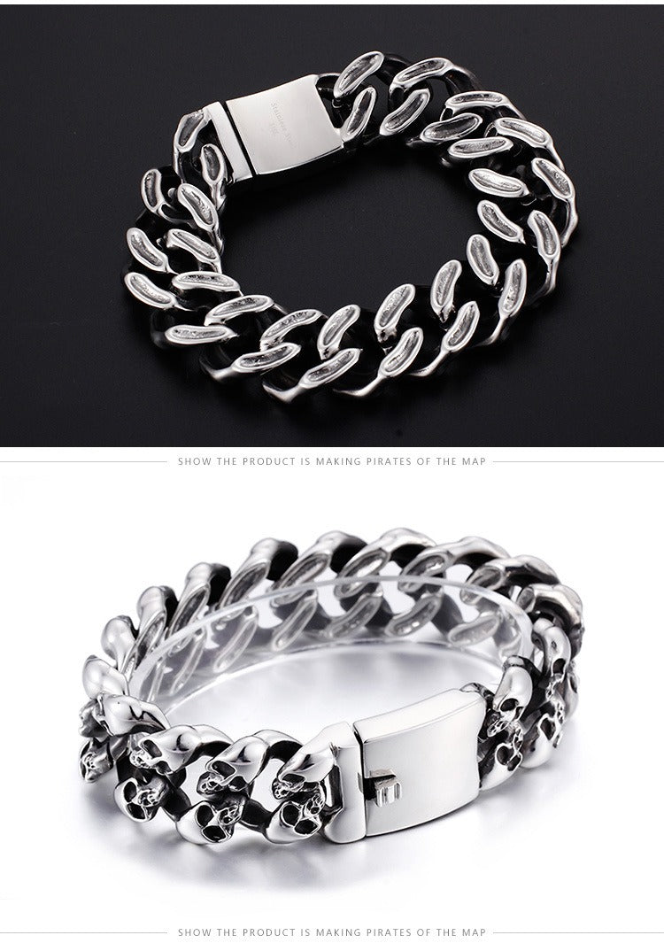 Bracciale a catena con teschio vintage Kemstone - Acciaio inossidabile Rebel Spirit KB78434-BD