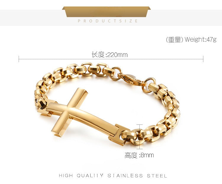 Pulsera de acero y titanio con cruz Kemstone para hombre - Joyería punk minimalista KB108647-K