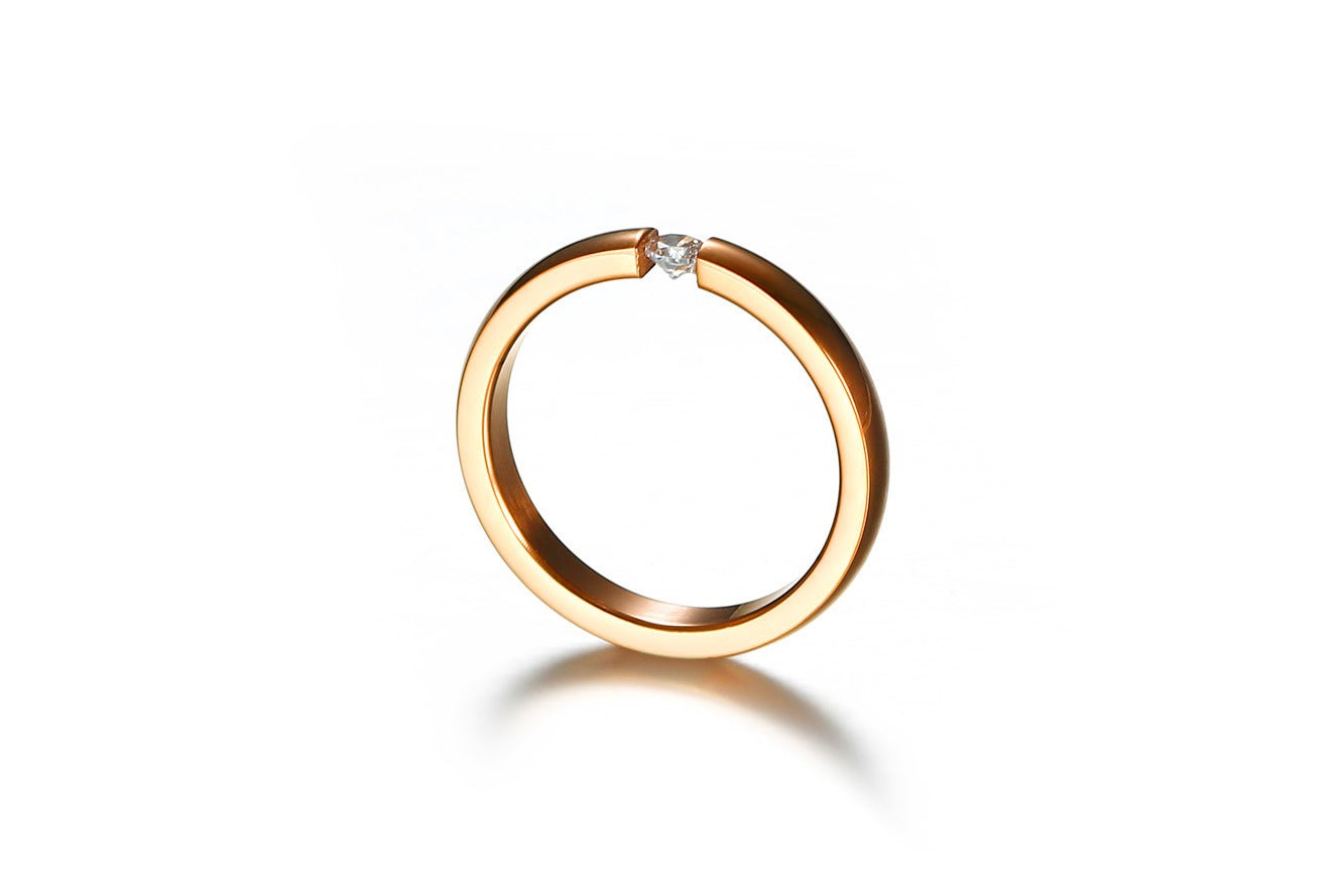 Titan Steel Rune Band – Gothic Minimalist Ring with Inset Zircon R-023