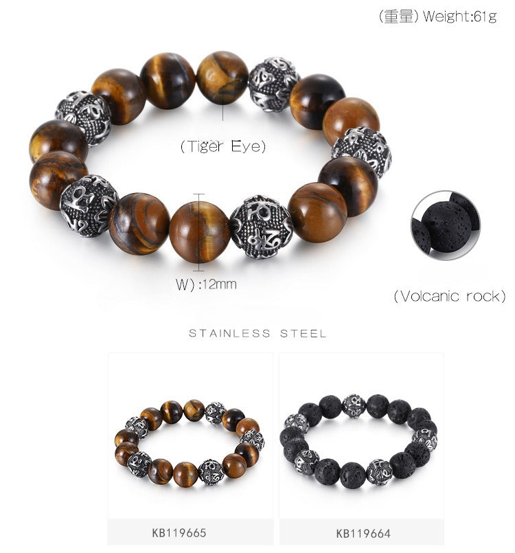 Kemstone Natural Tiger Eye Stone Mantra Bracelet – Earthy Protection, Ancient Wisdom KB119665-Z
