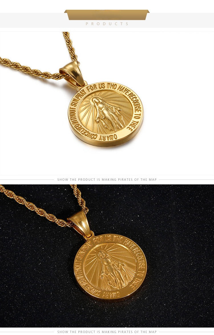 Kemstone Steel Medallion Necklace – Engraved Circular Pendant with Letter Charm for Men | Gothic Minimalist Jewelry KP80828-Z