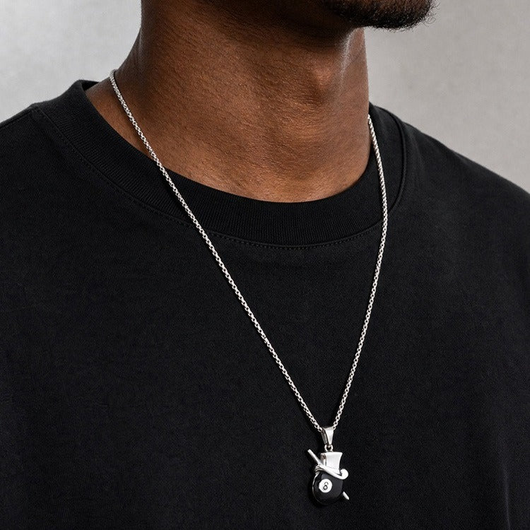 Kemstone 8 Ball Pool Pendant Necklace for Men Stainless Steel Billiard Cue Top Hat PN-2366