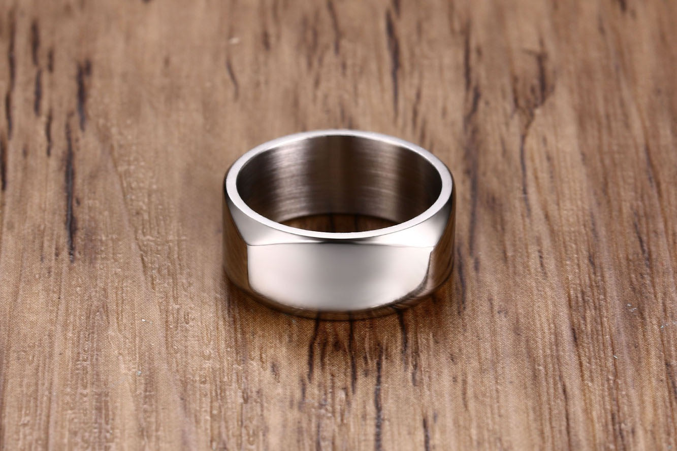 Kemstone 8mm Black Stainless Steel Men’s Ring – IP Plated, High Polish Minimalist Style R-383
