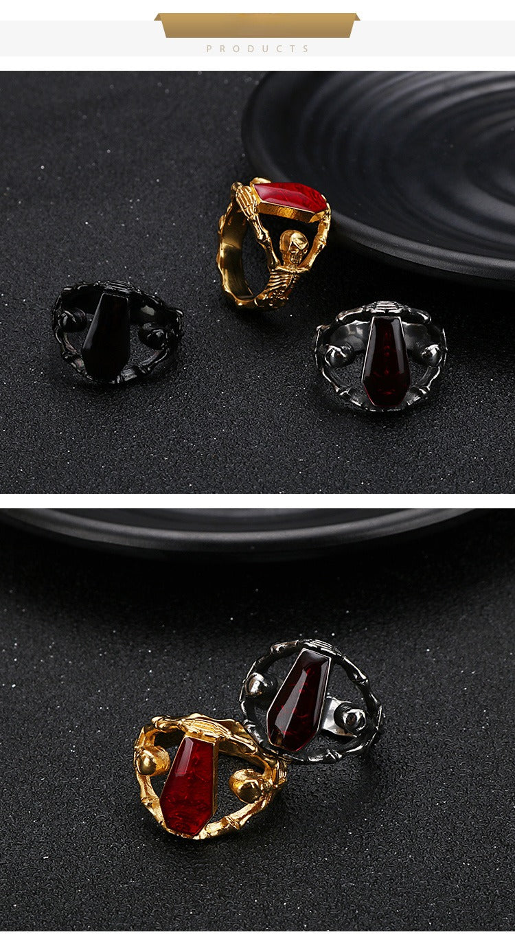 Anello a bara da vampiro gotico Kemstone - Gioiello punk in acciaio inossidabile con inserto in resina per uomo KR52409-K