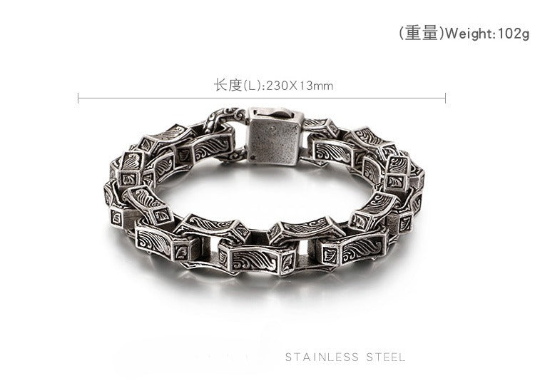 Men’s Vintage Punk Chain Bracelet – Heavy Stainless Steel Biker Link in Blackened or Antique Silver KB118451-BDJX