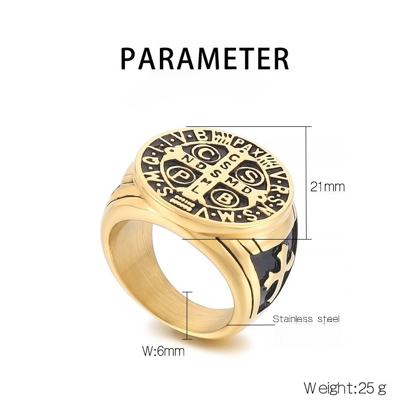 Anello in titanio con runa vichinga Kemstone e croce annerita KR107707