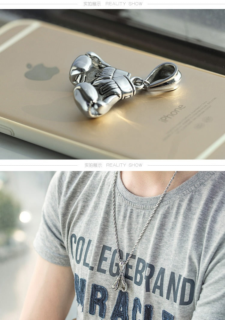 Kemstone Titanium Steel Boxing Glove Pendant – Heavyweight Fist Necklace for Men’s Street & Gym Style KP42085