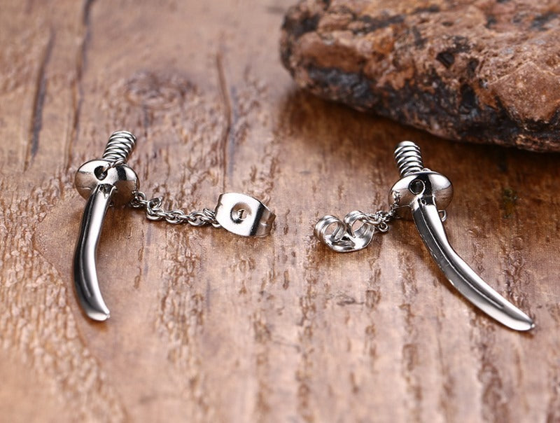 Kemstone Punk Blade Ear Studs for Men - Edgy Hipster Jewelry with Steel Dagger Design ES-123