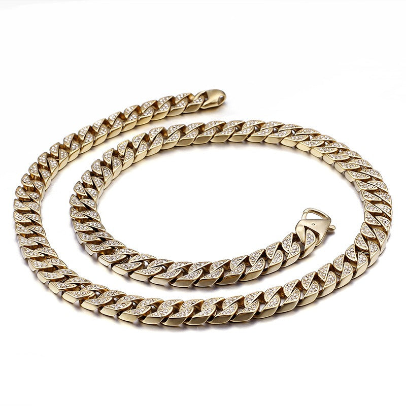 Kemstone Bold Cuban Link Chain - Stainless Steel Hiphop Necklace with Full-Cut Sparkling Stones KS102416-BD