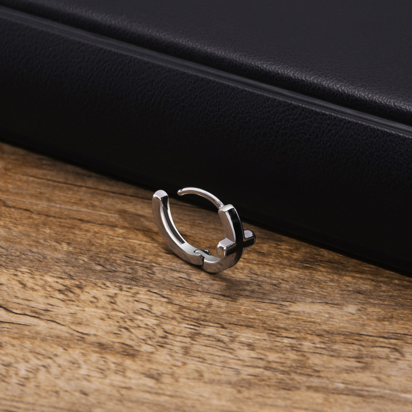 Kemstone Stainless Steel Cross Hoop Earrings for Men – Black Enamel Minimalist Jewelry EH-579