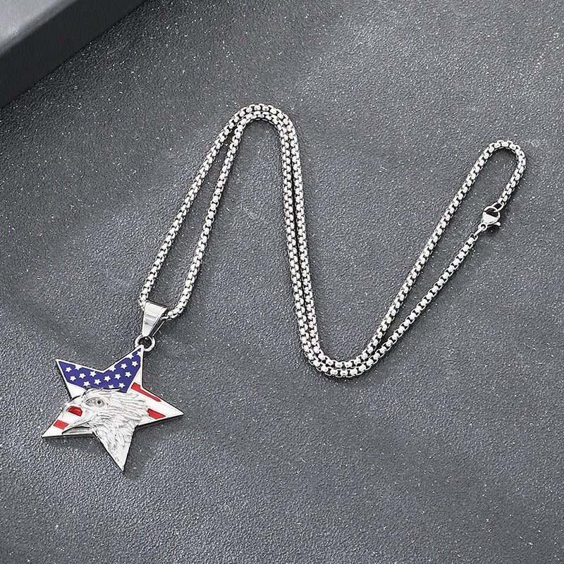Kemstone Men’s Titanium Steel Eagle Pendant Necklace – Enamel Star/Triangle KP117368
