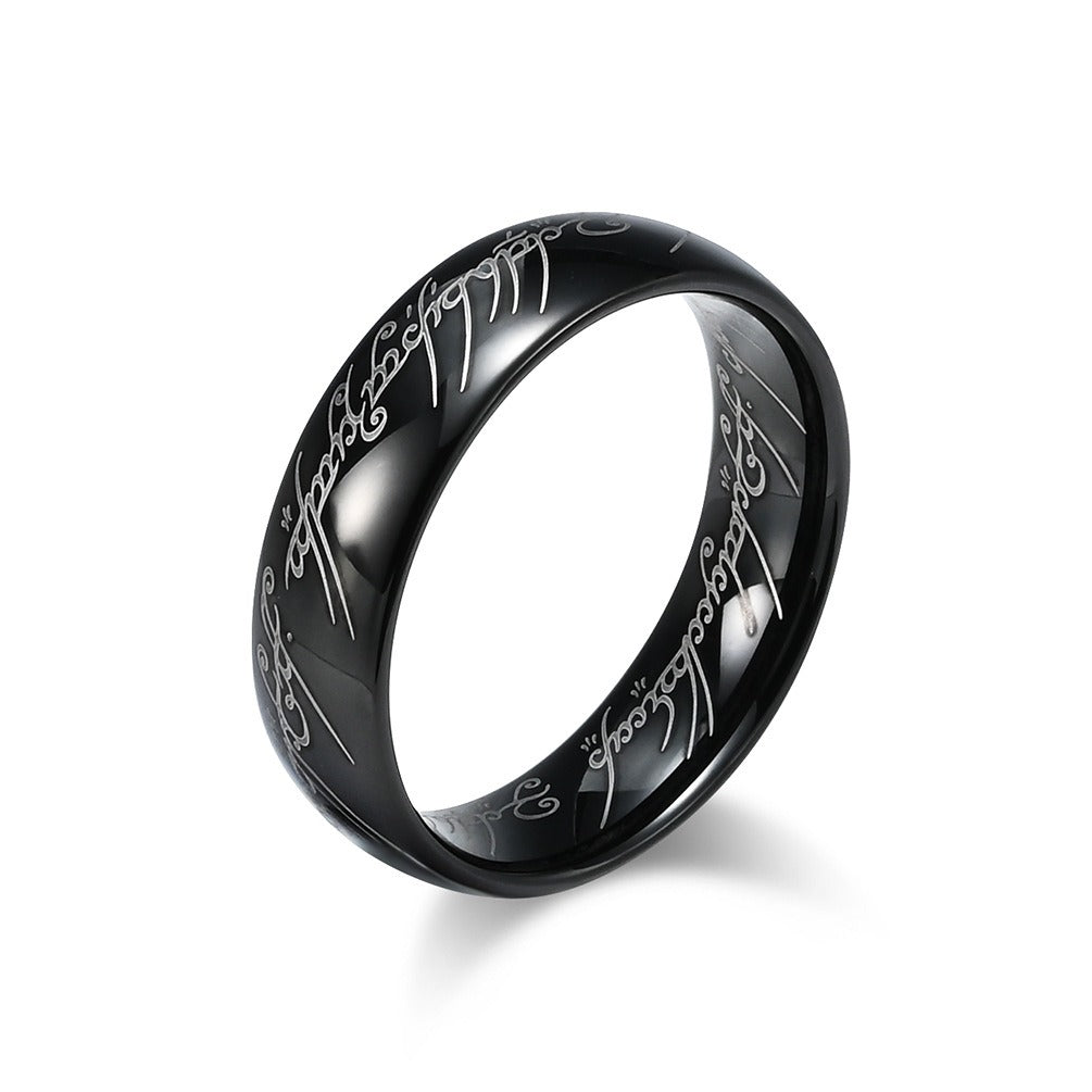 Kemstone Tungsten Steel Elvish Ring β Laser Engraved Gothic Viking Band for Men & Women | K-T032