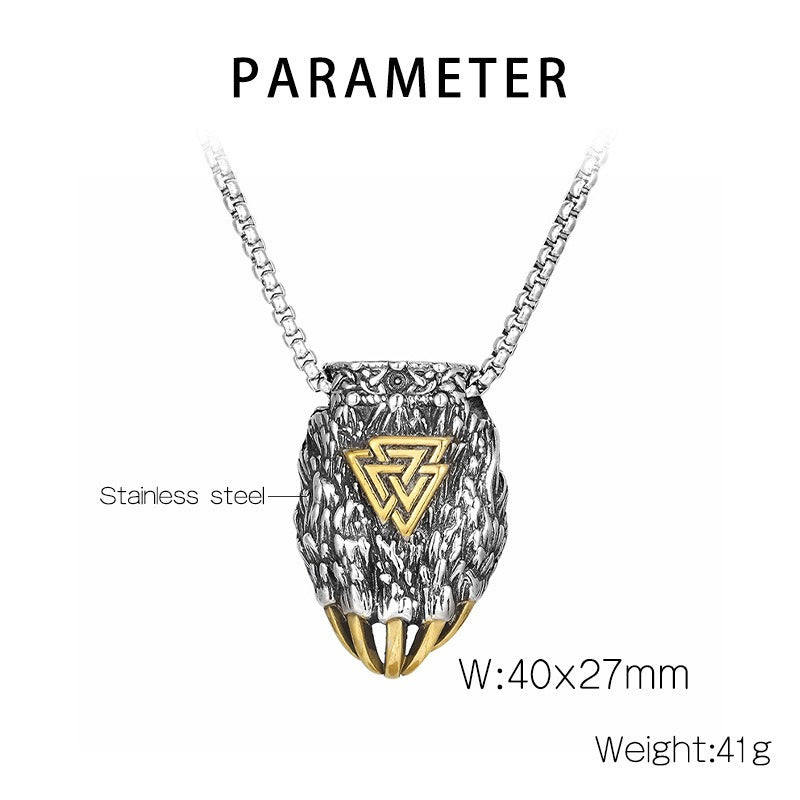 Kemstone Viking Odin Triangle Rune Bear Paw Stainless Steel Pendant Necklace KP130621-TLX