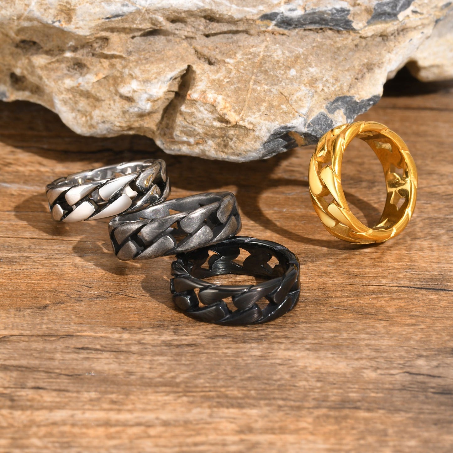 Kemstone Cuban Chain Link Ring – Bold Stainless Steel Biker Band for Men R495