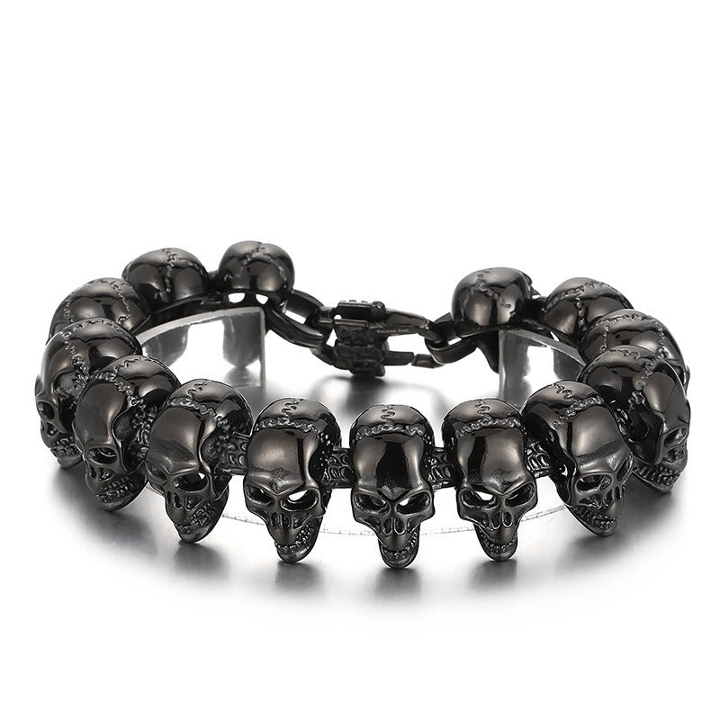 Kemstone Skull Link Chain Necklace & Bracelet – Stainless Steel Gothic Hip-Hop Jewelry KB29213-D