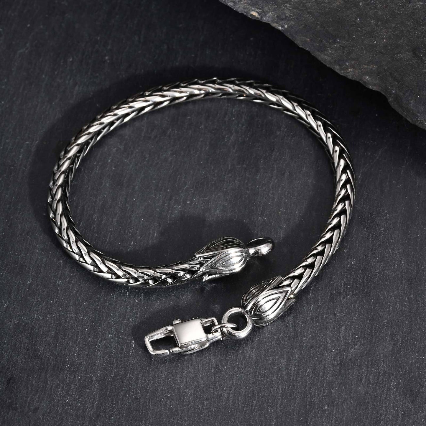 Kemstone Men’s Stainless Steel Dragon Bone Chain Bracelet – Silver Hip Hop Style BR-2710