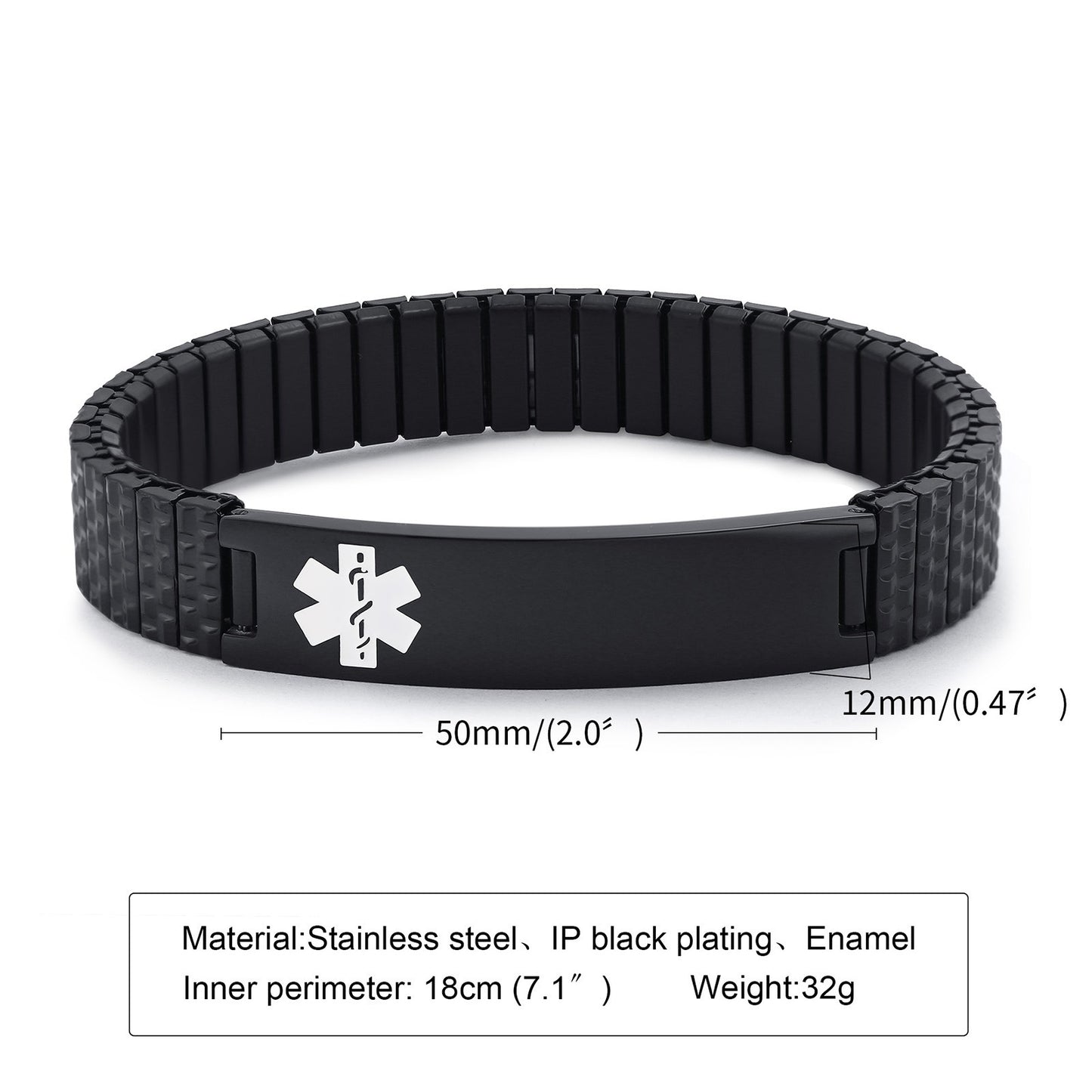 Pulsera elástica de alerta médica – Banda de identificación de acero inoxidable de 12 mm BR-263