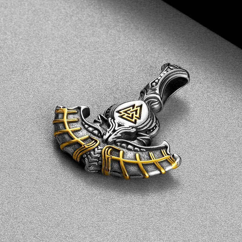 Kemstone Viking Axe Pendant – Norse Rune Engraved Stainless Steel Necklace for Men KP130641