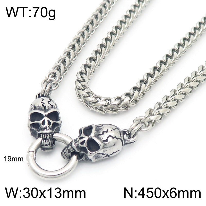 Kemstone Dragon & Skull Clasp Chain Necklace β 6mm Stainless Steel Viking Punk Style KN290995-Z