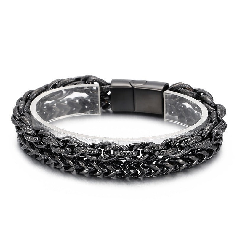 Kemstone Double Layer Chain Bracelet – 13mm Stainless Steel Punk Biker Jewelry for Men | KB91534-BD