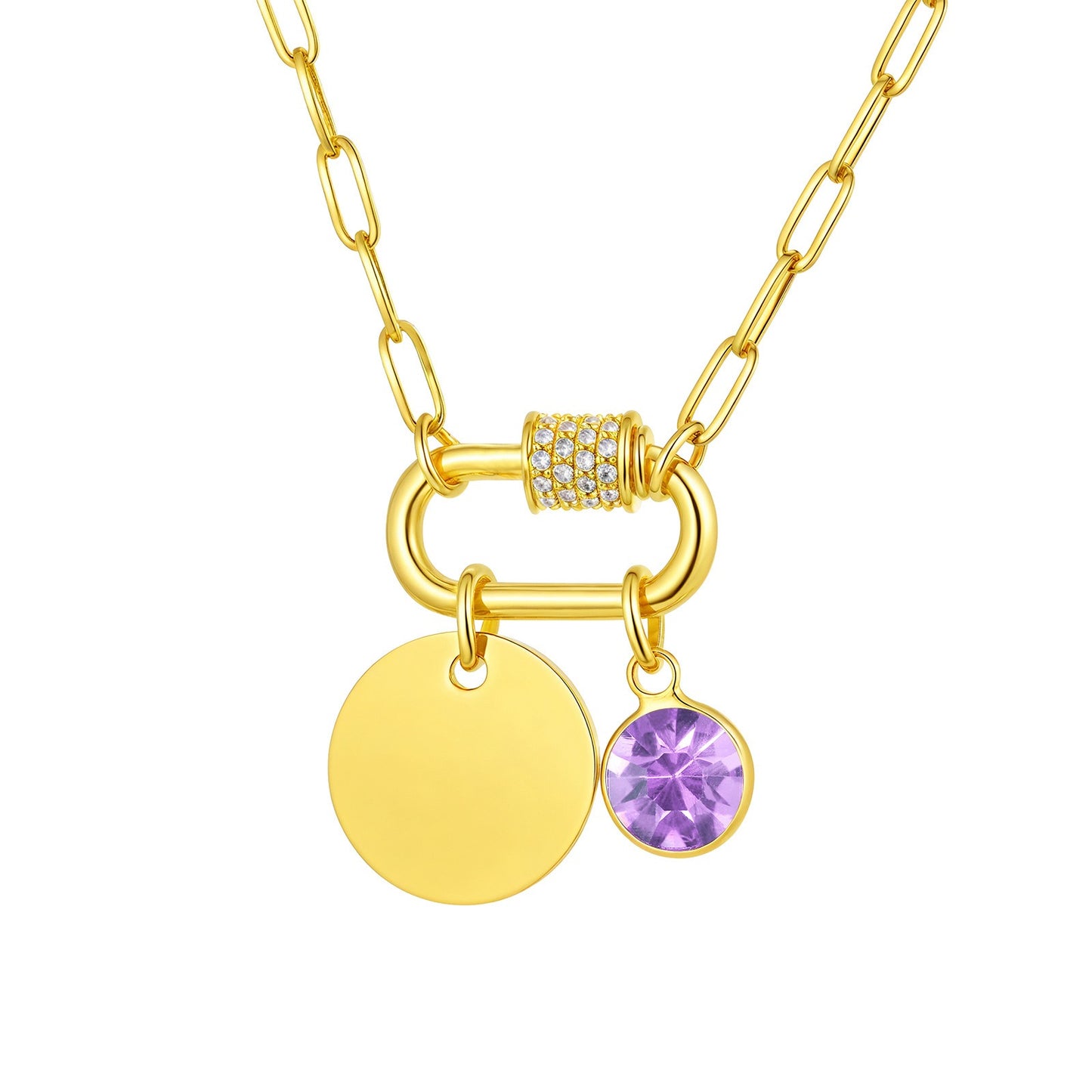 Cadena de eslabones cuadrados de acero inoxidable Kemstone con colgante de piedra de nacimiento del zodíaco - Collar minimalista dorado para mujer NC-2181