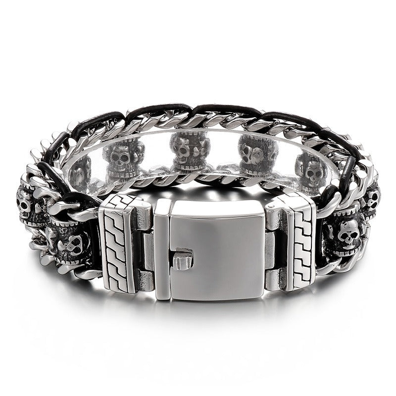 Kemstone Vintage-Style Dragon Bone Chain Bracelet & Punk Hollow-Titanium Steel Man's Ancient Six-Syllable True-Word Necklace KB145903