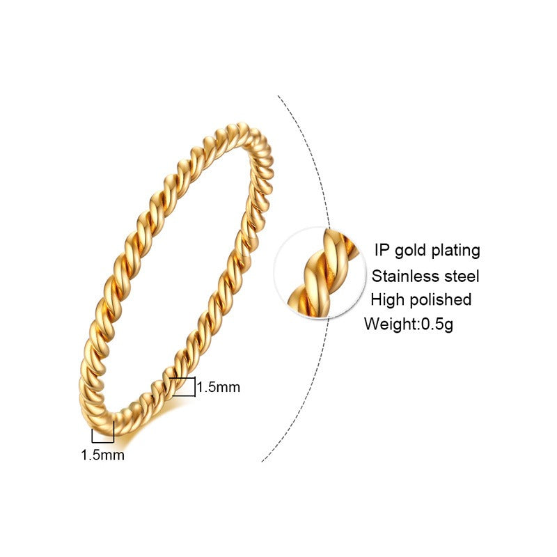 Anillo de acero de titanio trenzado Kemstone - Diseño minimalista en espiral para mujer R243