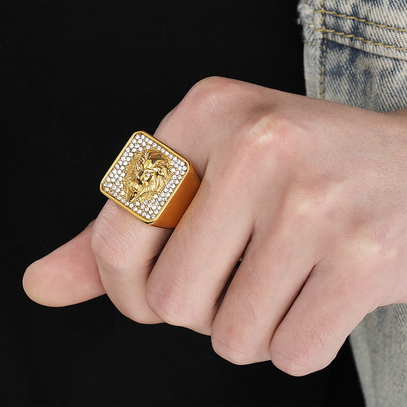 Kemstone Bold Statement Rings β Stainless Steel Lion Head / Cross / Yin Yang Signet KR112697