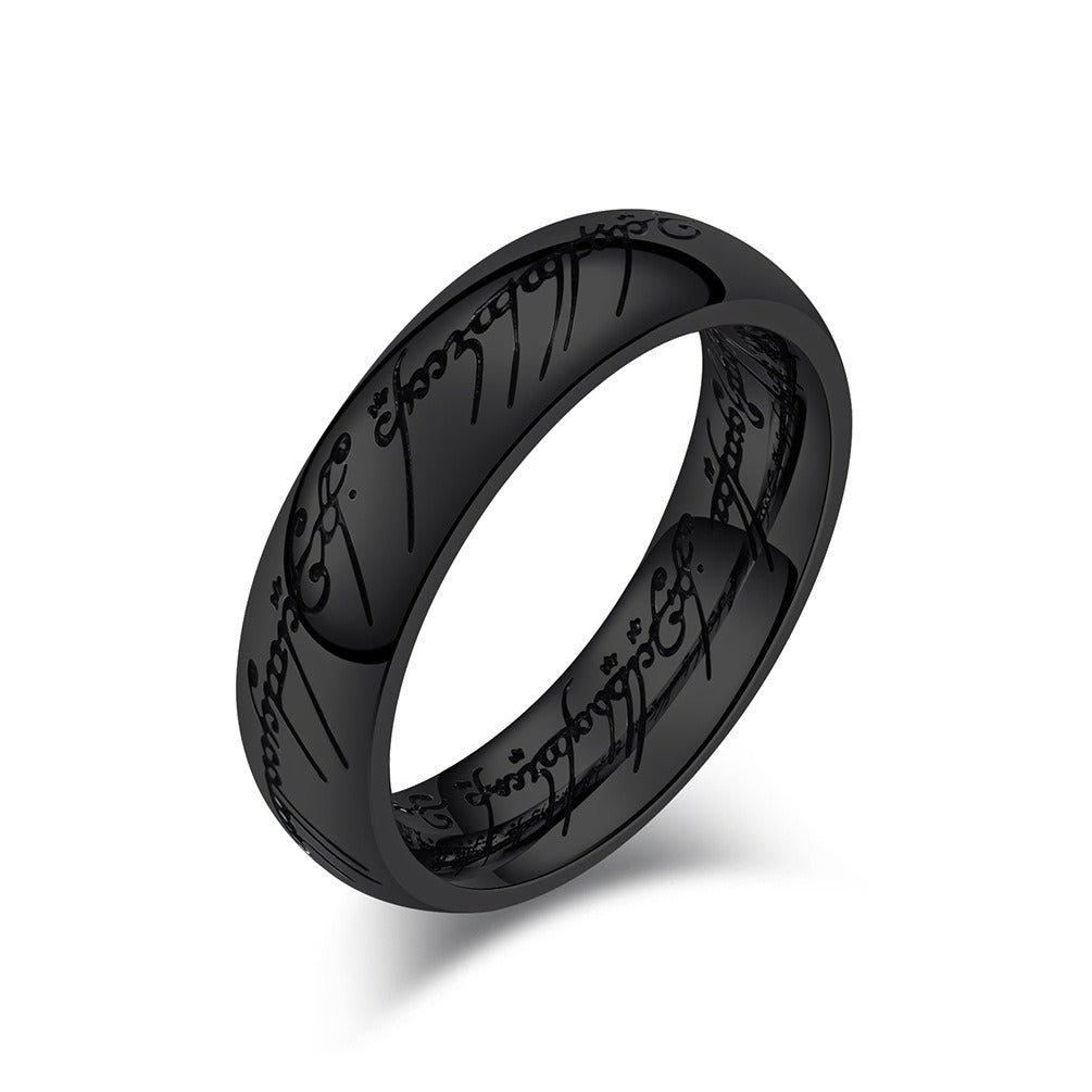 Kemstone Elvish Script Ring β 316L Stainless Steel Norse Gothic Fantasy Band | K-R707