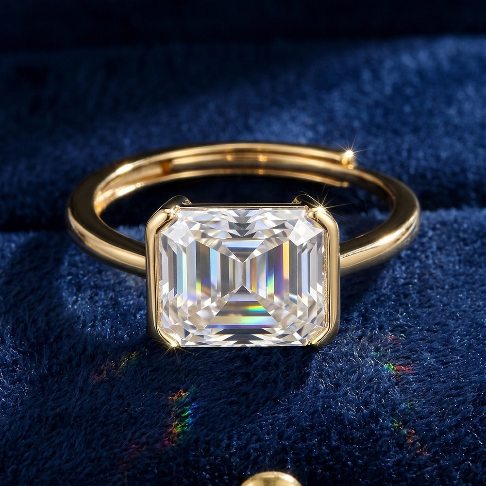 Kemston 925 Sterling Silver Square Moissanite Open Ring for Women SMOR20