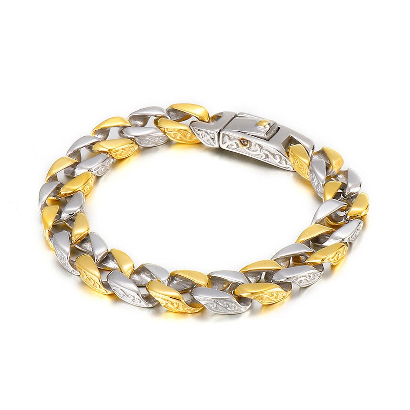 Kemstone Men's Titanium Steel Bracelet - Retro Floral Stainless Steel Cuff Elegance & Gift KB44060-D