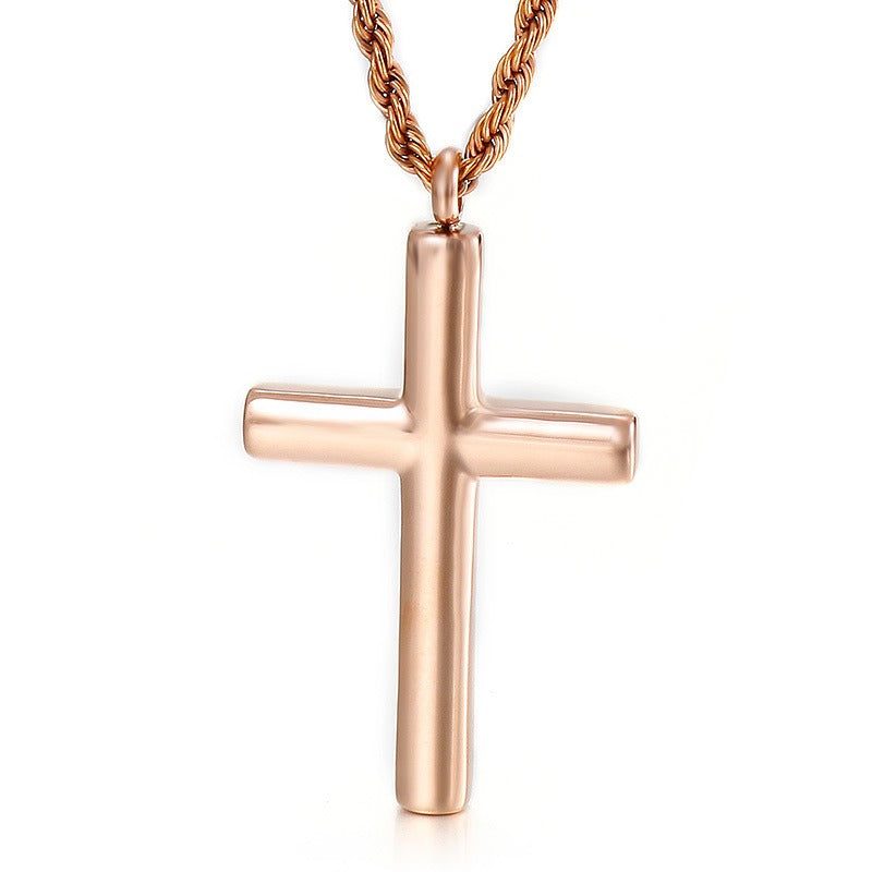 Kemstone Classic Titanium Steel Cross Necklace – Polished Pendant for Couples KP55901-BD
