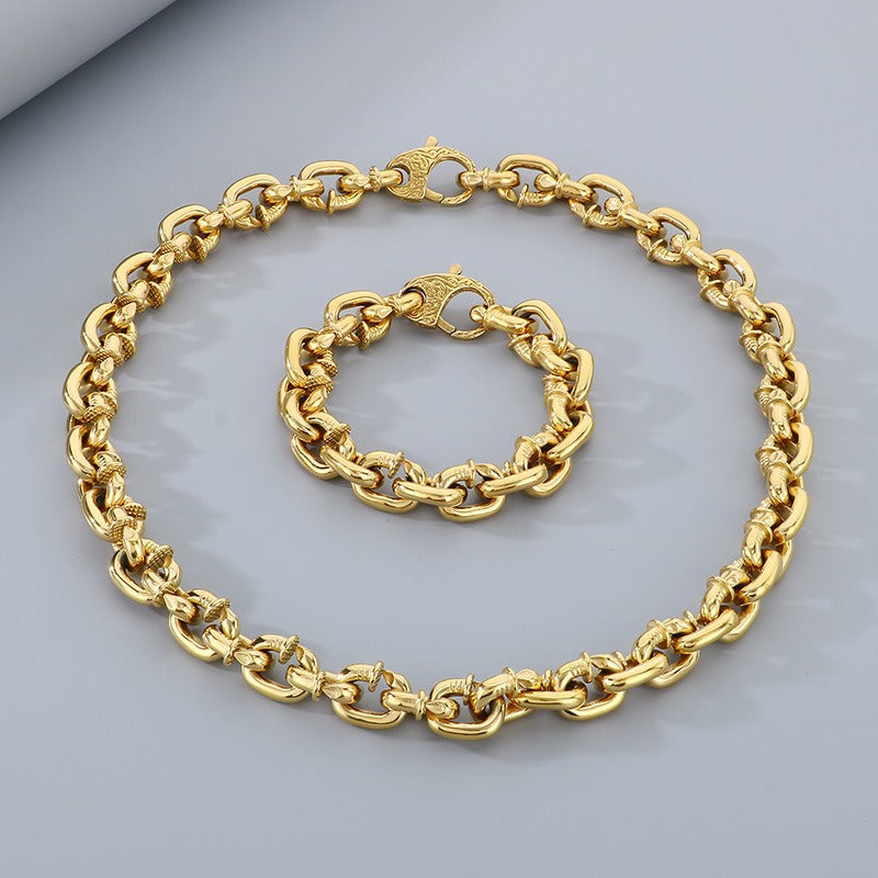 Kemstone Men’s Rivet Chain Bracelet or Necklace – Stainless Steel Punk Nail-Link Jewelry KB126373
