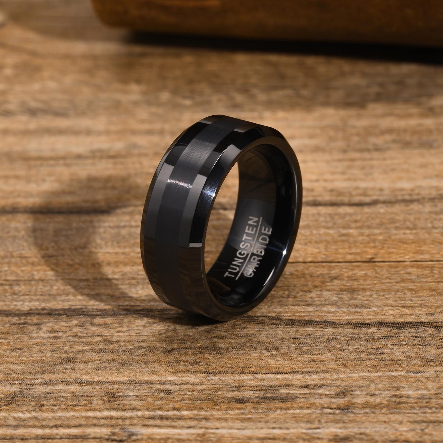 Tungsten Carbide Men's Ring – 8mm Brushed Band | Black & Silver Heavyweight Ring TCR-014