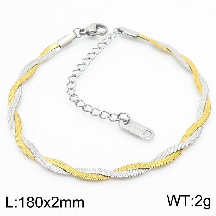 2mm Twisted Snake Chain Necklace & Bracelet for Men & Women – Adjustable 316L Stainless Steel Minimalist Jewelry KB181314-Z
