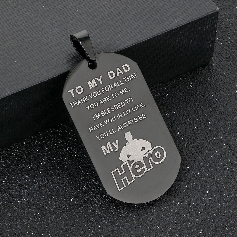 Kemstone Men’s Titanium Steel Necklace – “My Hero” Pendant KP100236-Z