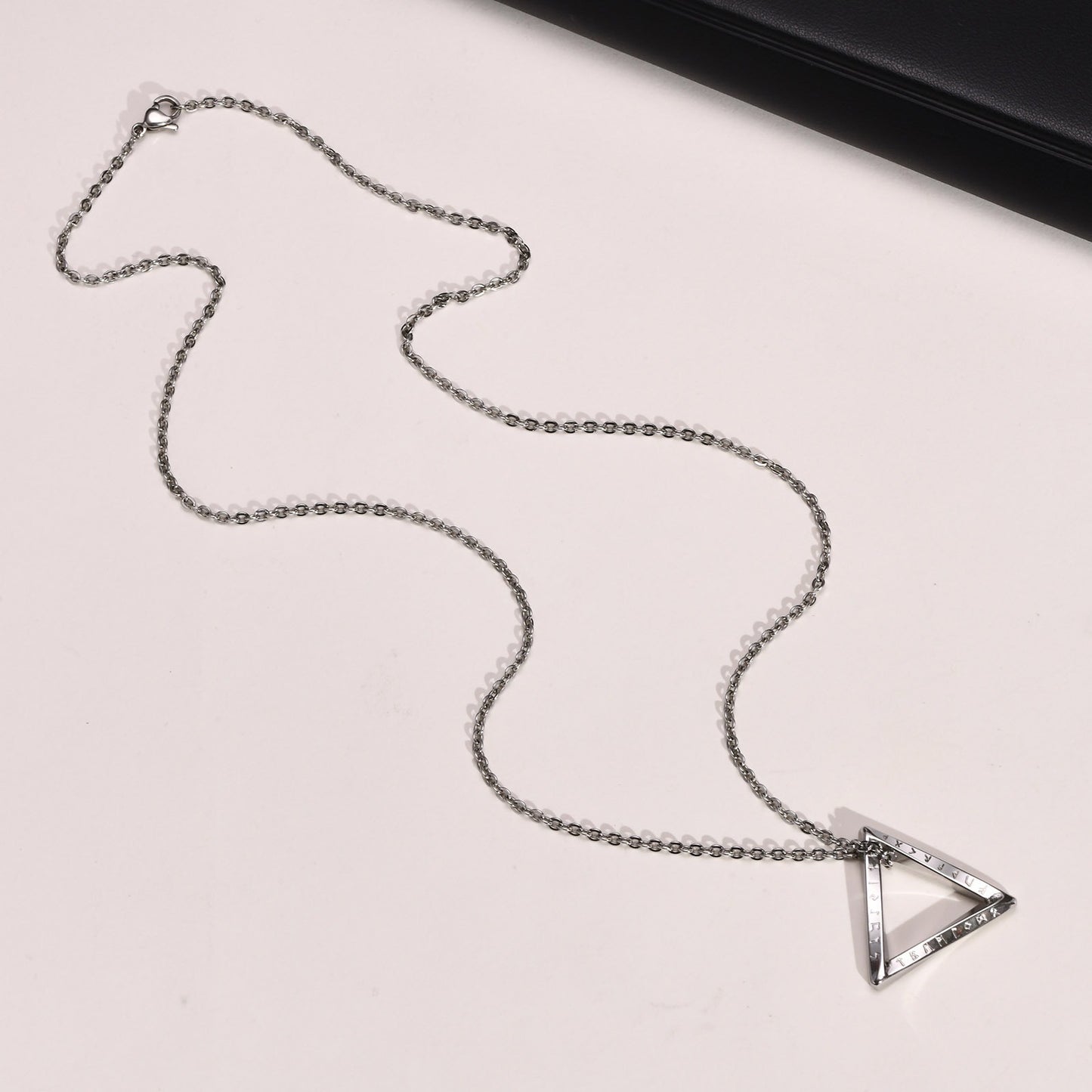 Kemstone Viking Runes Triangle Pendant Necklace – Stainless Steel Nordic Symbol Jewelry for Men Silver & Black PN-1707