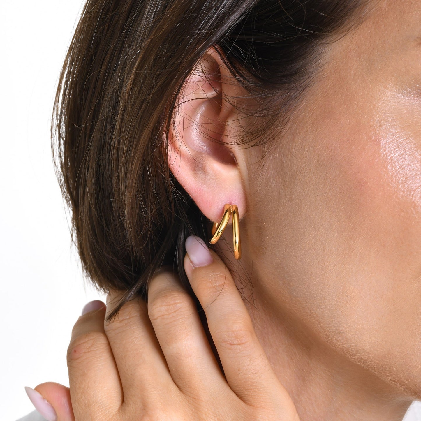 Pendientes de aro doble de acero inoxidable Kemstone | Accesorios minimalistas en forma de C para mujer EH-509