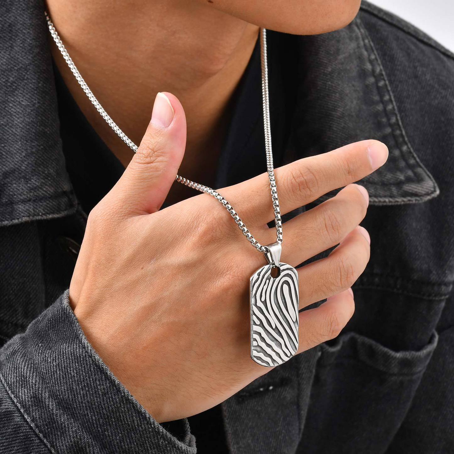 Kemstone Stainless Steel Hill Pattern Pendant Necklace for Men – Silver PN-2243