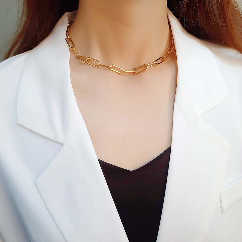 Collar de cadena de eslabones planos de acero inoxidable Kemstone - 6,5 mm, plata elegante para mujer NC-558