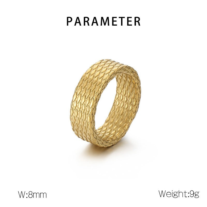 Kemstone Textured Stainless Steel Men’s Ring – Diamond Mesh Pattern, Gothic Street Style KR105816