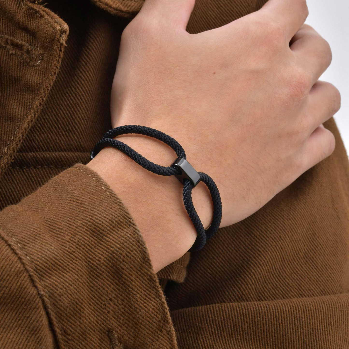 Kemstone Adjustable Black Cord Bracelet Stainless Steel for Men & Women BR-2618