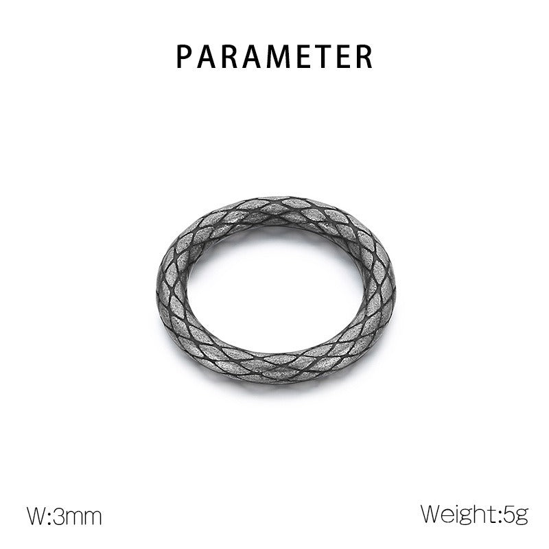 Kemstone Serpent Grid Ring – Distressed Stainless Steel Circle Band for Men | Gothic Punk Street Style KR1088455