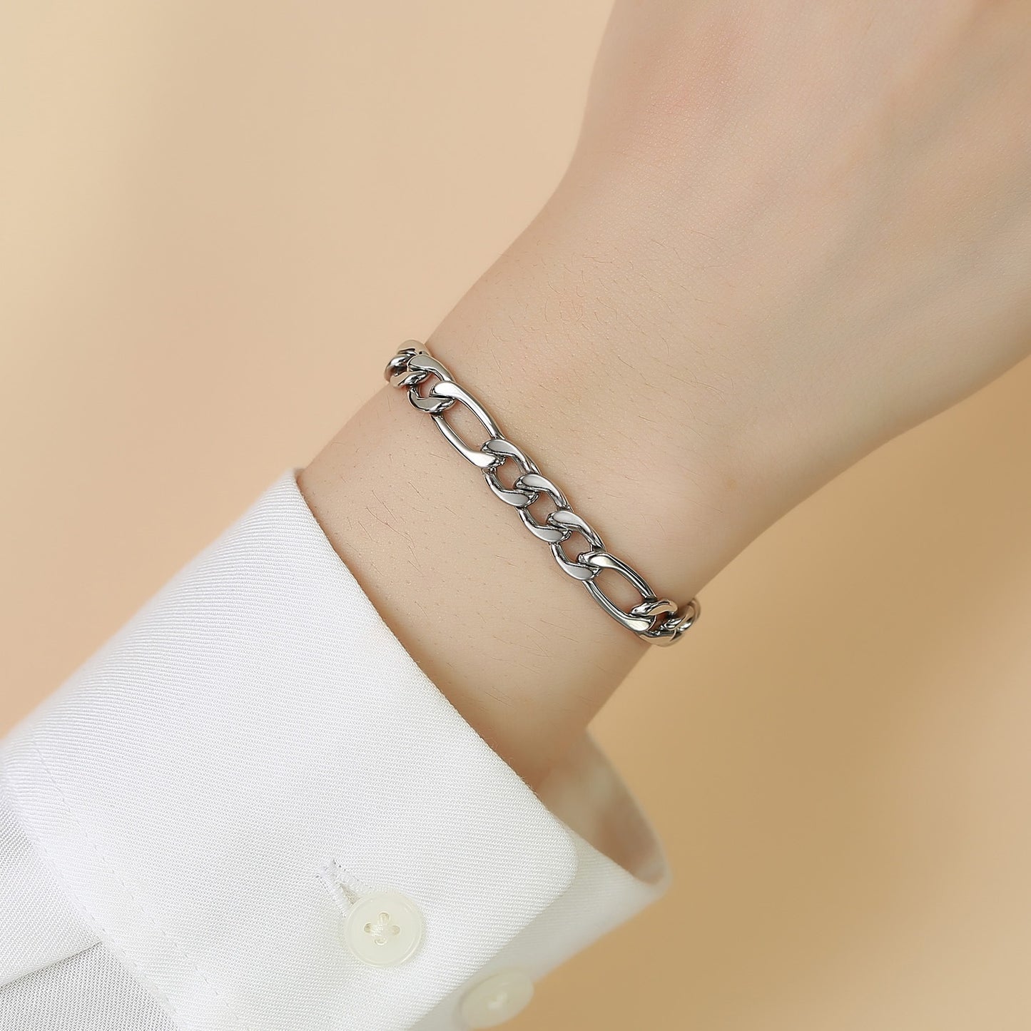 Pulsera Kemstone de acero inoxidable 3:1 con cadena NK de titanio y acero - 5 mm/7 mm, joyería unisex de oro y acero para uso diario BR-1076