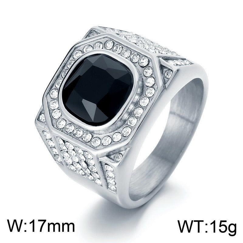 Kemstone Octagon Titanium Steel Hip-Hop Ring – Full-Cut Zircon Streetwear Band for Men KR110150