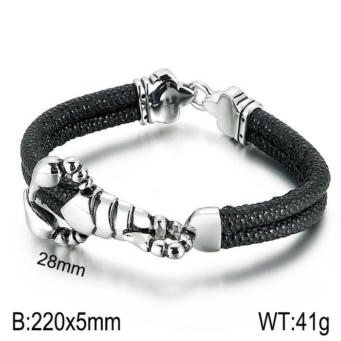 Kemstone Stainless Steel Skull Anchor Braided Leather Cuff Bracelet Punk Biker Style KB53392-K