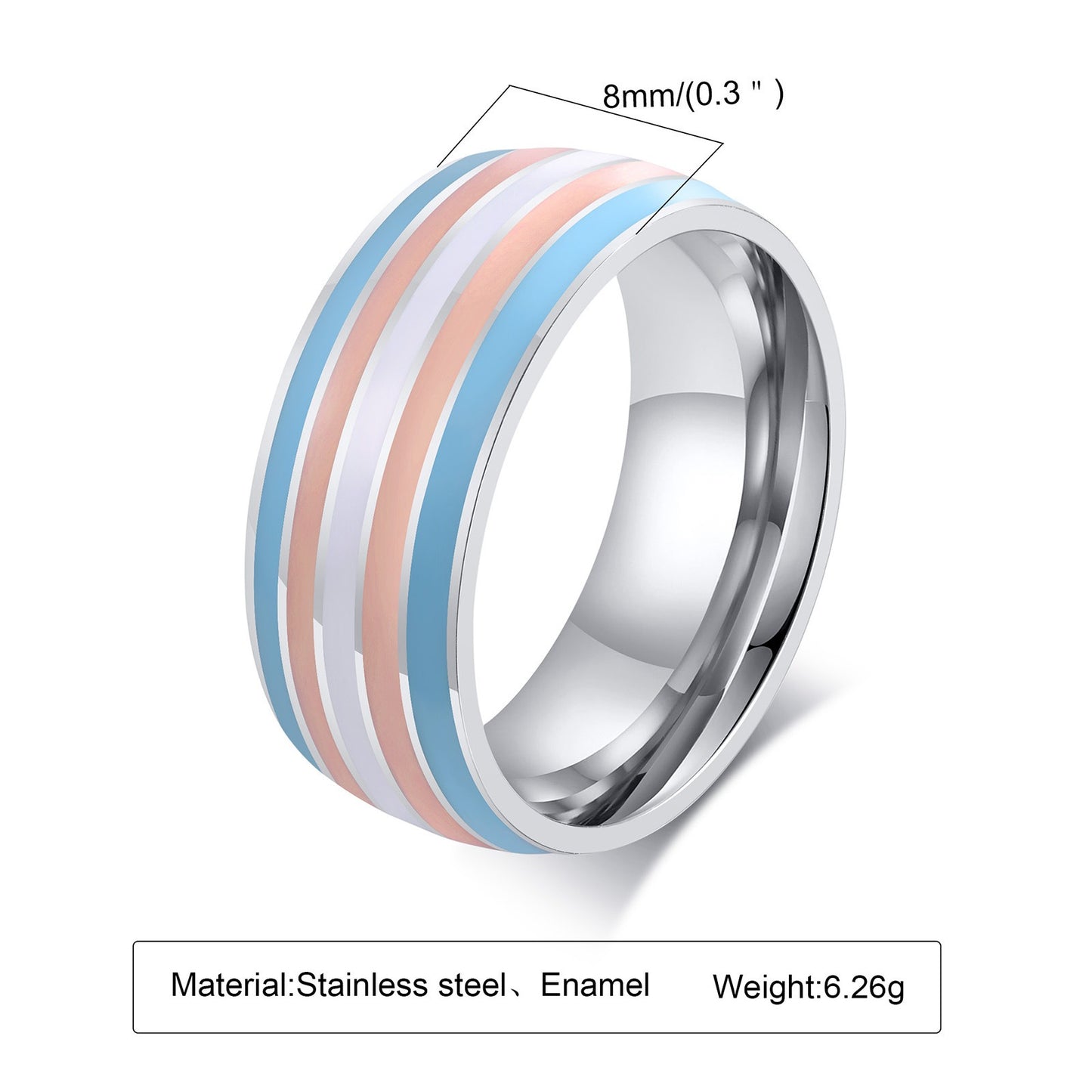 Anillo de cinta arcoíris Kemstone de 8 mm | Joya llamativa de acero de colores para uso diario y regalo PR-033