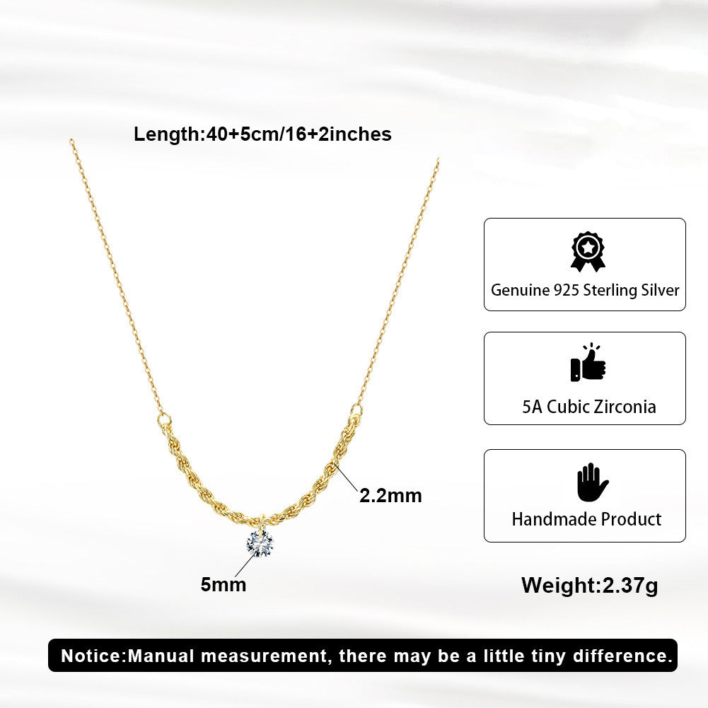 925 Sterling Silver Rope Chain Necklace with CZ Pendant – Gold & Silver Handmade Choker | Kemstone A4-BQN26