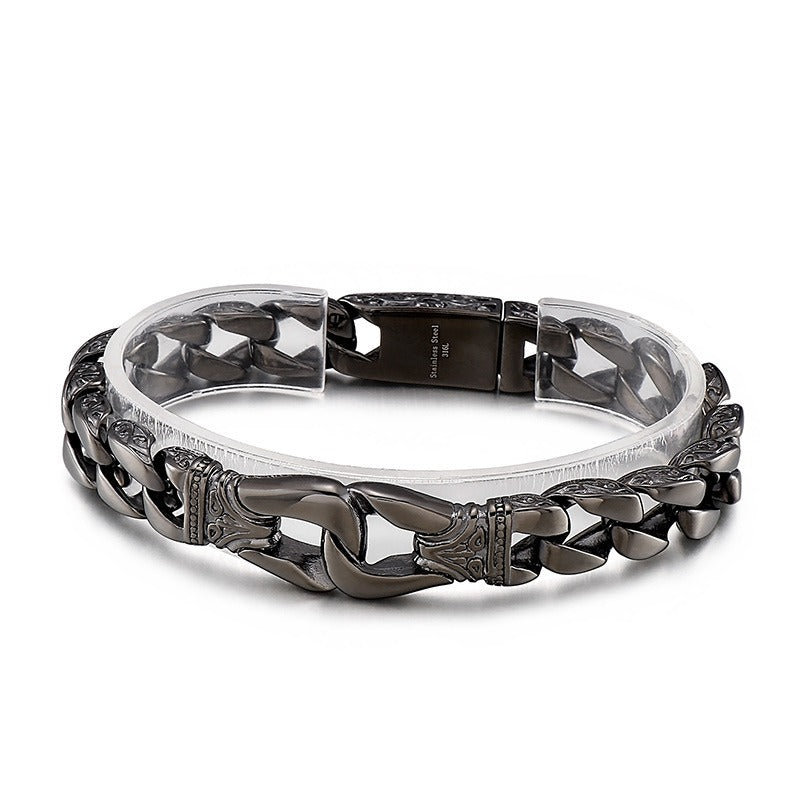 Vintage Stainless Steel Curb Chain Bracelet – 22cm Gothic & Street Style for Men KB23805-D