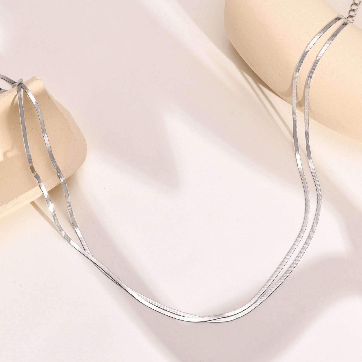 Collar de doble cadena de acero inoxidable Kemstone para mujer - Joyería minimalista con eslabones en capas NC-973